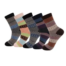 Mens Women Crew Wool Merino Lambs Design Thermal Heavy Warm Boots Socks 5 Pairs