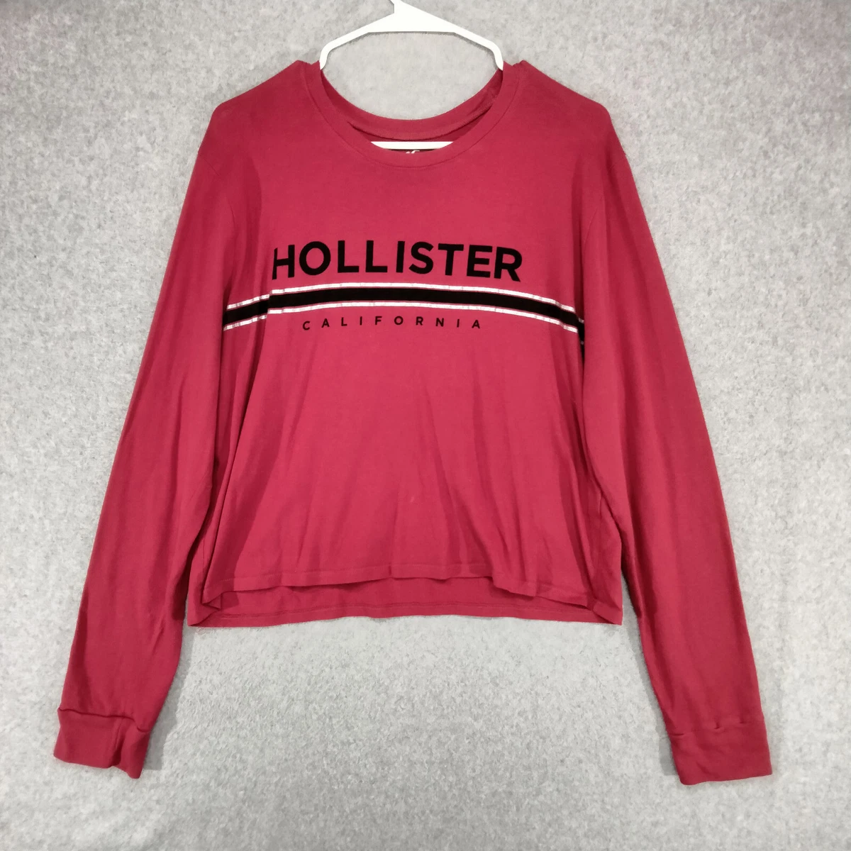 Hollister Red Black White Logo 90's Long Sleeve Tee T-shirt Womens