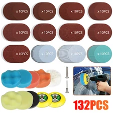 132Pcs 3" Sanding Discs Foam Buffering Sponge Pad Sander Paper + Drill Adapter