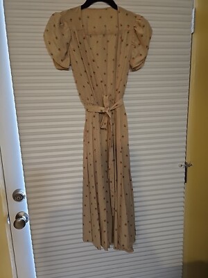 Custom Made Beige Floral Silk Dress, Size 4