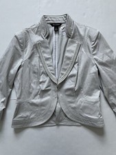 White House Black Market Jacket Womens 6 Silver Cropped Bolero Beaded Military