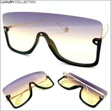 Oversized Classy Elegant Modern Retro Shield SUN GLASSES Flat Purple Yellow Lens