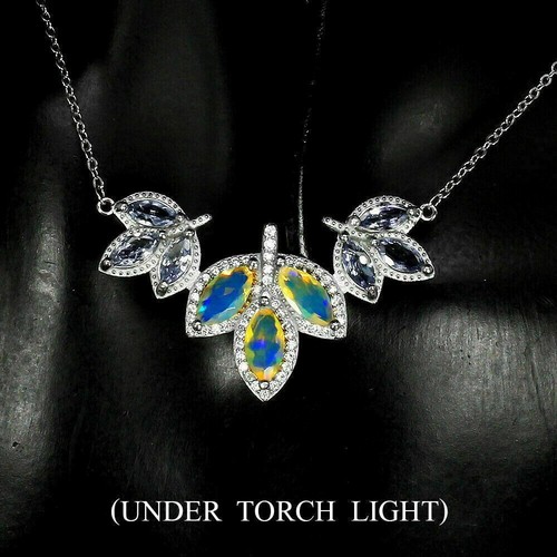 Sterling Silver Necklace Earrings Tanzanite Opal Genuine Natural Gems - Picture 16 of 24