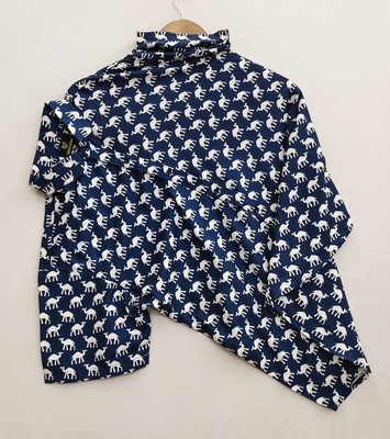 Navi blue camel printedshirt for men- half sleeves, cotton blend