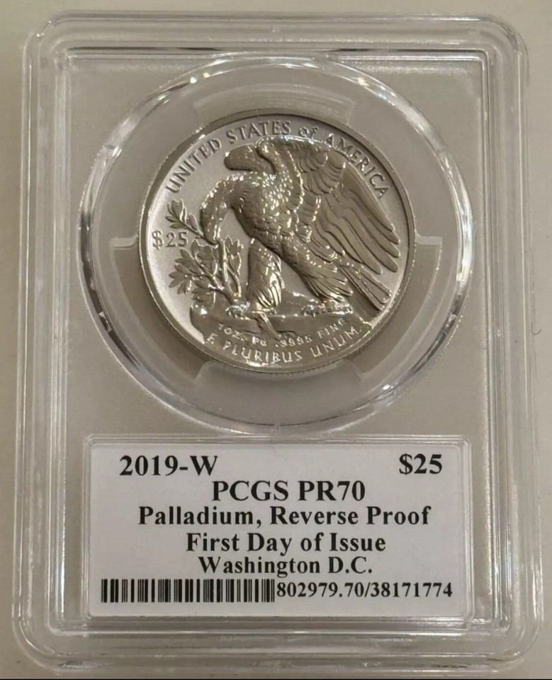 2019W 25 Palladium Eagle PCGS Reverse PR70 FDOI Rare Washington D.C(01)