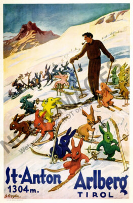 St Anton Arlberg vintage rabbits swiss ski travel poster 12x18 | eBay