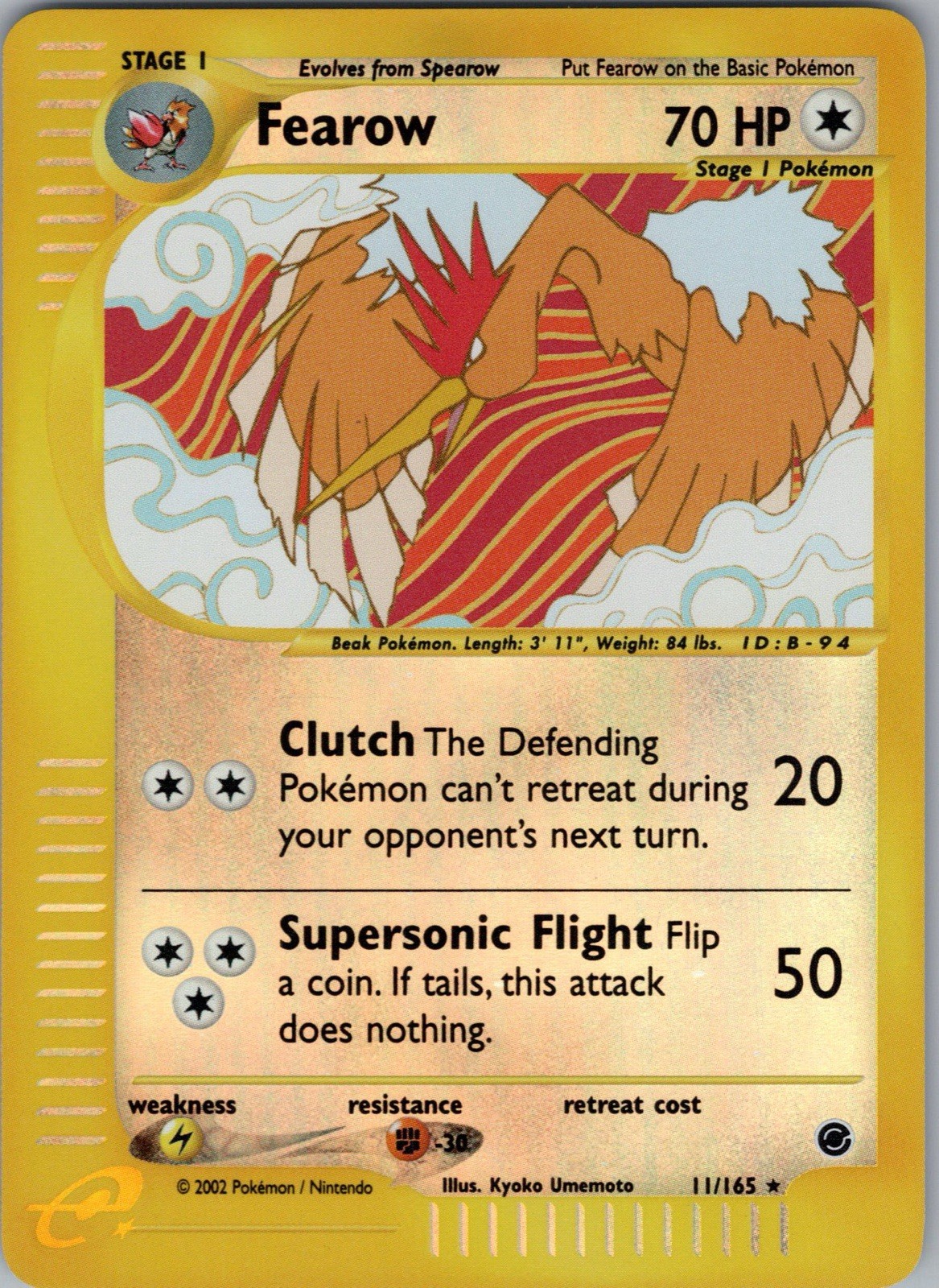 2002 Fearow 11/165 - Expedition Reverse Holo Rare - Pokemon TCG - NM