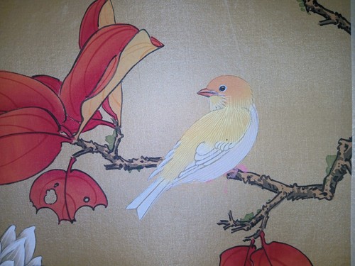Tableau ancien chinois rouleau, pivoines, pinson, peinture à la main - Photo 7/8
