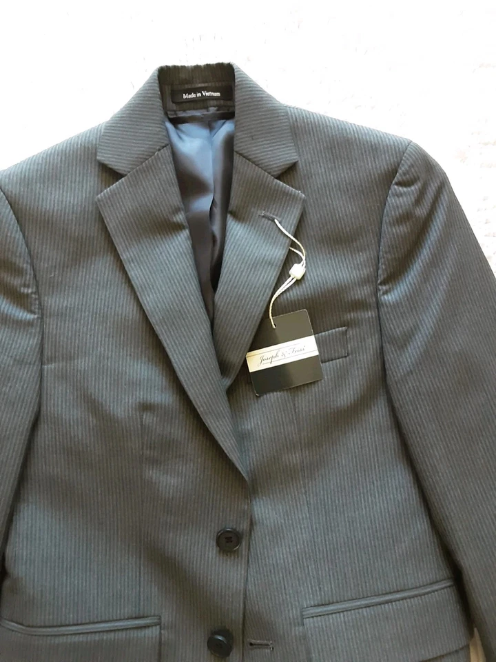 Joseph Feiss Suit Jacket Blazer Boys Size 8 Gray Pinstripe NEW - Image 2 of 4