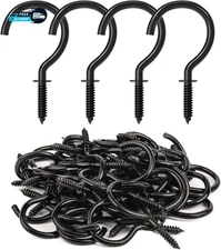 Screw Hooks, 1-1/4 Inch Metal Screw in Cup Hooks, Black, 50 Pcs