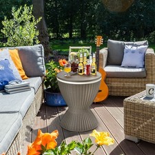 30L Patio Cooler Table Ice Bucket Pop Up Rattan Drinks Cooler- Cofee, Black&Grey