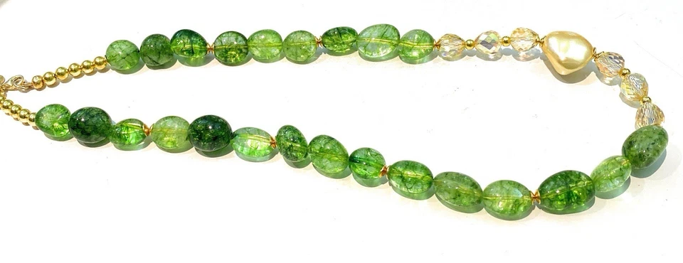 Collana Choker Sasso Cristallo Rocca Perla Gold Argento Sterling - Immagine 3 di 4