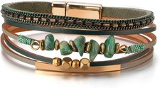 Fesciory Leather Wrap Bracelets for Women, Boho Leopard Multi-Layer Crystal Bead