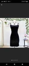 Black Velvet Beaded Bodycon Dress Sleeveless Square Neck Short Party