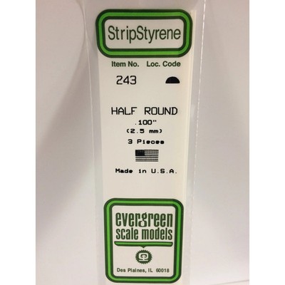 Evergreen 243 Styrene Plastic Half Round 0.100'' x 14'' (3)