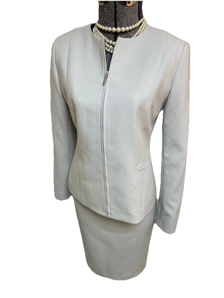 NUEVO $458 Talbots Falda Traje Talla 6 Conjunto de Dos Piezas Tejido en Italia Azul Claro EXEC Foto 4 de 4