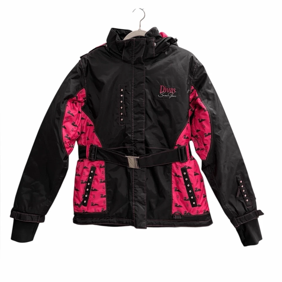DSG Divas Snow Gear Negro y Rosa Chaqueta y Pantalón de Nieve Conjunto Babero Negro Rosa Grande Foto 3 de 4