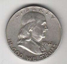 1962 D FRANKLIN HALF DOLLAR 90% SILVER DENVER MINT .50¢ UNITED STATES OF AMERICA