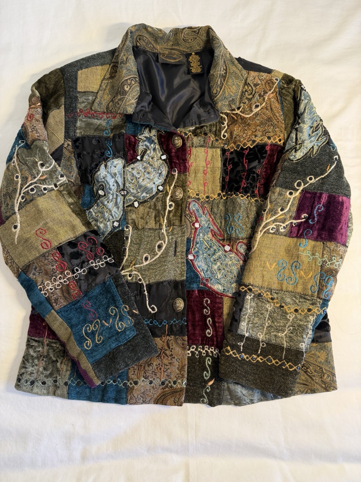 Julia Liu Multicolor Patchwork Embroidered Sequin… - image 2