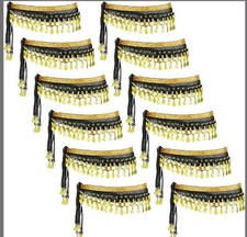 Belly dancers Hip Scarf Set Of 12 Black Gold Coins Sequins New Costume Cosplay