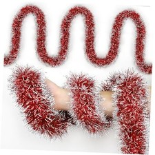 50FT Christmas Tinsel Garland Red Metallic Twist Xmas Frosted Tip Red White