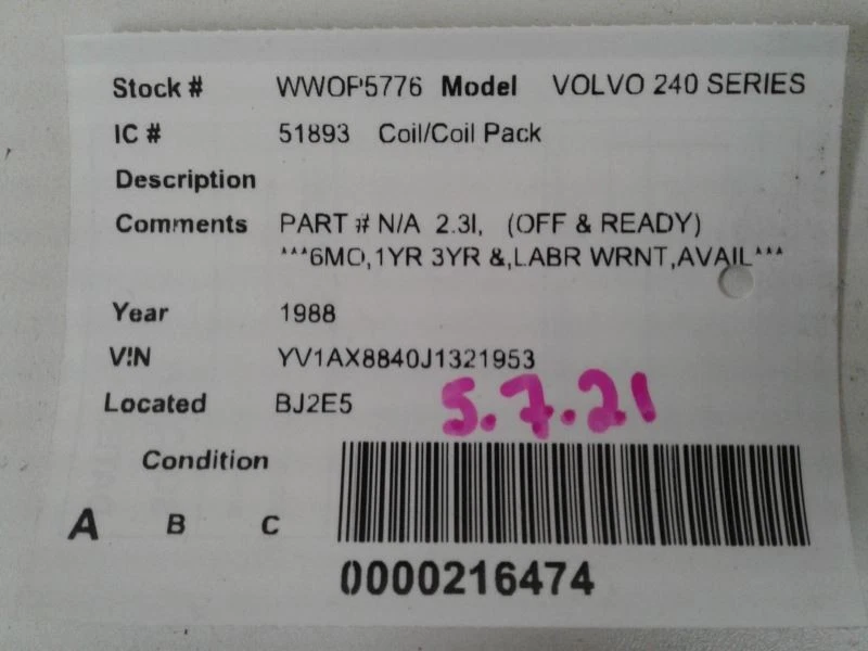 Bobina/encendedor compatible con 79-88 VOLVO 240 SERIES 629805 Foto 2 de 2