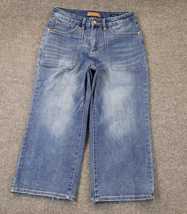 Judy Blue Wide Crop Jeans Sz 14W (32x24.5) High Rise Stretch Denim Distressed