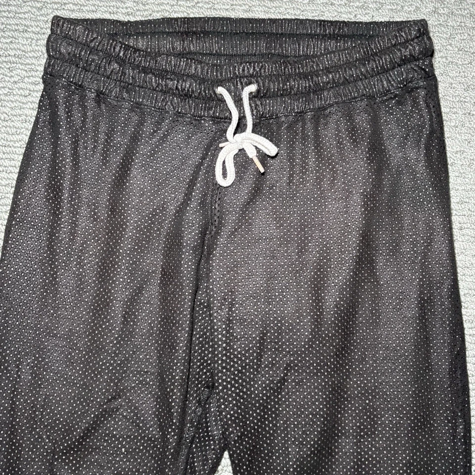 Monrow 裤子女式小号黑色/灰色抽绳网眼运动裤休闲美国 — 第 3/4 张图片