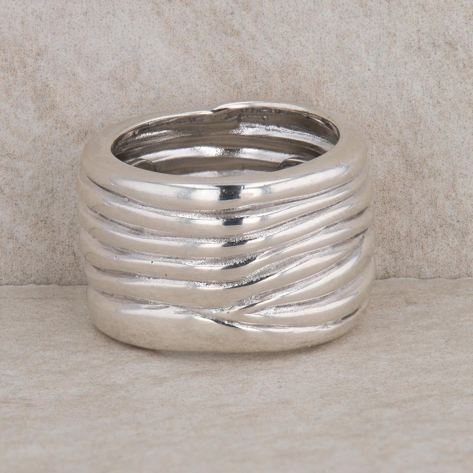 Sterling Silver Ribbed Wave Pattern Wide Ring, Ve… - image 2