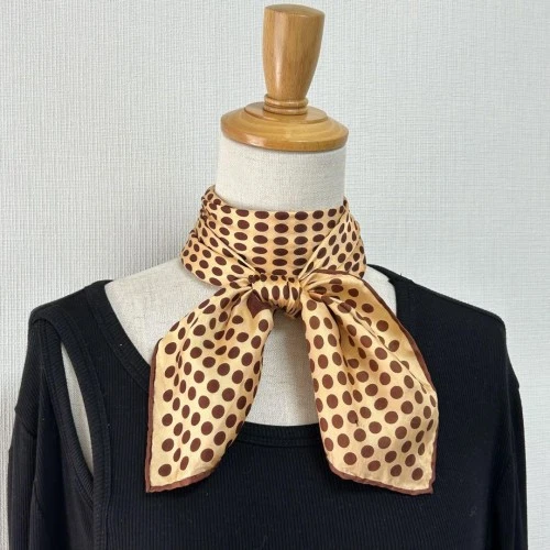 Foulard Christian Dior soie 100% soie orange marron à pois bon état FS JP