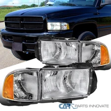 Fits 1999-2001 Dodge Ram 1500 2500 3500 Sport Clear Headlights Corner Lamps L+R