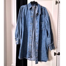 HM Divided Women Blue Denim Shirt Dress Long Sleeve Oversized Button Up Size M