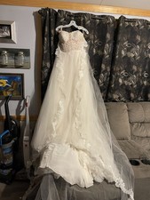 David's Bridal Strapless Sweetheart A-Line Tulle Lace Beaded Dress Sz 6