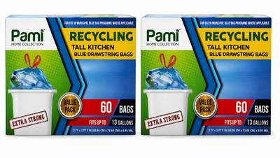 13 Gallon Recycling Trash Bags Drawstring Blue Clear Heavy Duty Leakproof  120ct