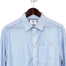 Charles Tyrwhitt Slim Fit 17 / 35 Non Iron Button Up Shirt Blue Striped Cotton