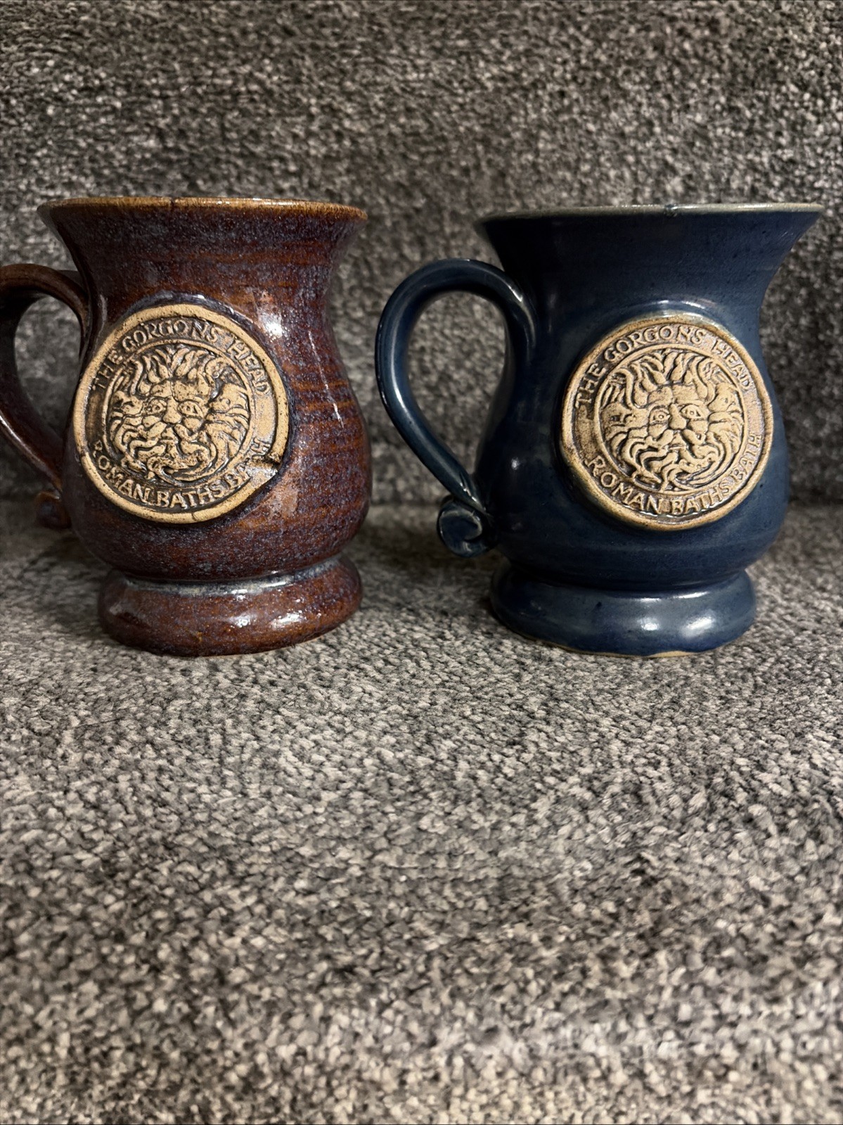 Bath Studio Pottery Mugs The Gorgons Head Roman Baths Set of 2 Blue Brown
