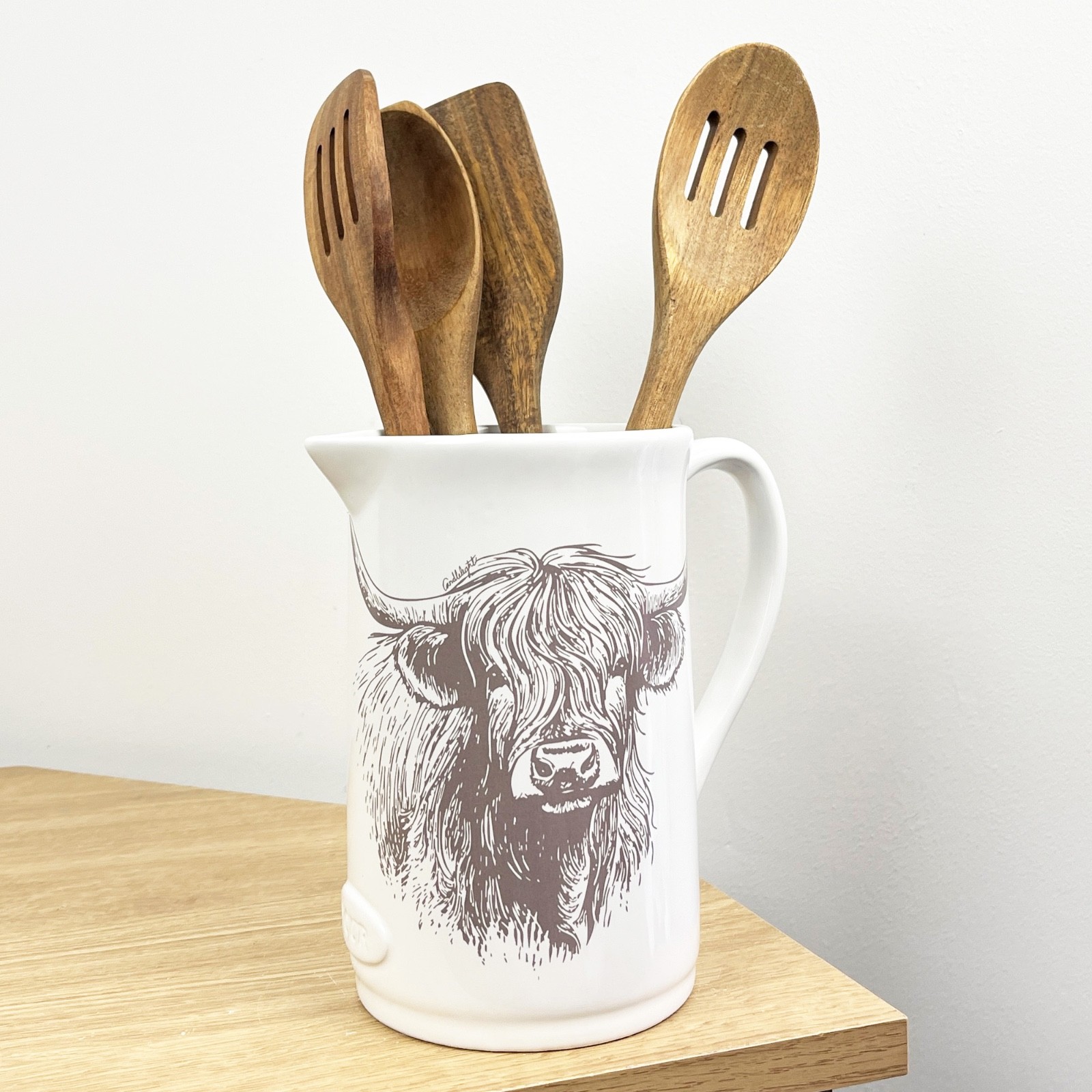 Utensil Holder Ceramic Pot HIGHLAND COW Jug Kitchen Storage Jar Organiser Crock