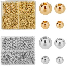 3360pcs Gold Silver Round Spacer Beads 3mm, 4mm, 6mm, 8mm, Gold silver