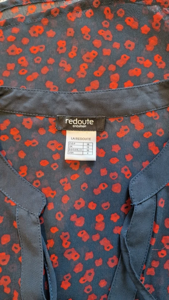 Blusa LA REDOUTE Azul Marino Transparente con Estampado de Amapola Roja y Escote Corbata Foto 4 de 4