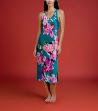 NEW N Natori Silky Teal Floral Chemise /Nightgown /FREE SLIPPER SOCKS EX-LARGE