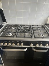 Freestanding Gas Cooker 5 Burner Hob 2 Ovens Timer Knob Control Black/Silver