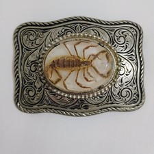 Scorpion Belt Buckle In Oval Resin Silver Tone Glows Under Black Light Vintage