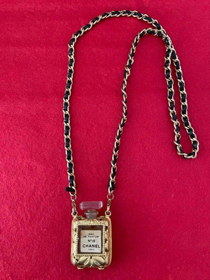 Chanel N°5 Mini Perfume Necklace Pendant Gold Used Set w/ Empty