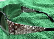 PRADA SPR 60I 1BC-3M1 Shield Sunglasses Rhinestone Metal Side Black Lens Italy
