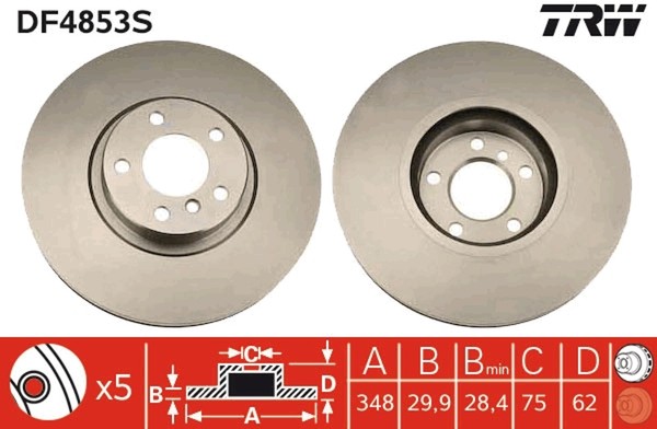 2X Bremsscheibe TRW Single DF4853S FüR X5 BMW X6 E70 F15 E71 F86 F16 F85 E72 40E-image