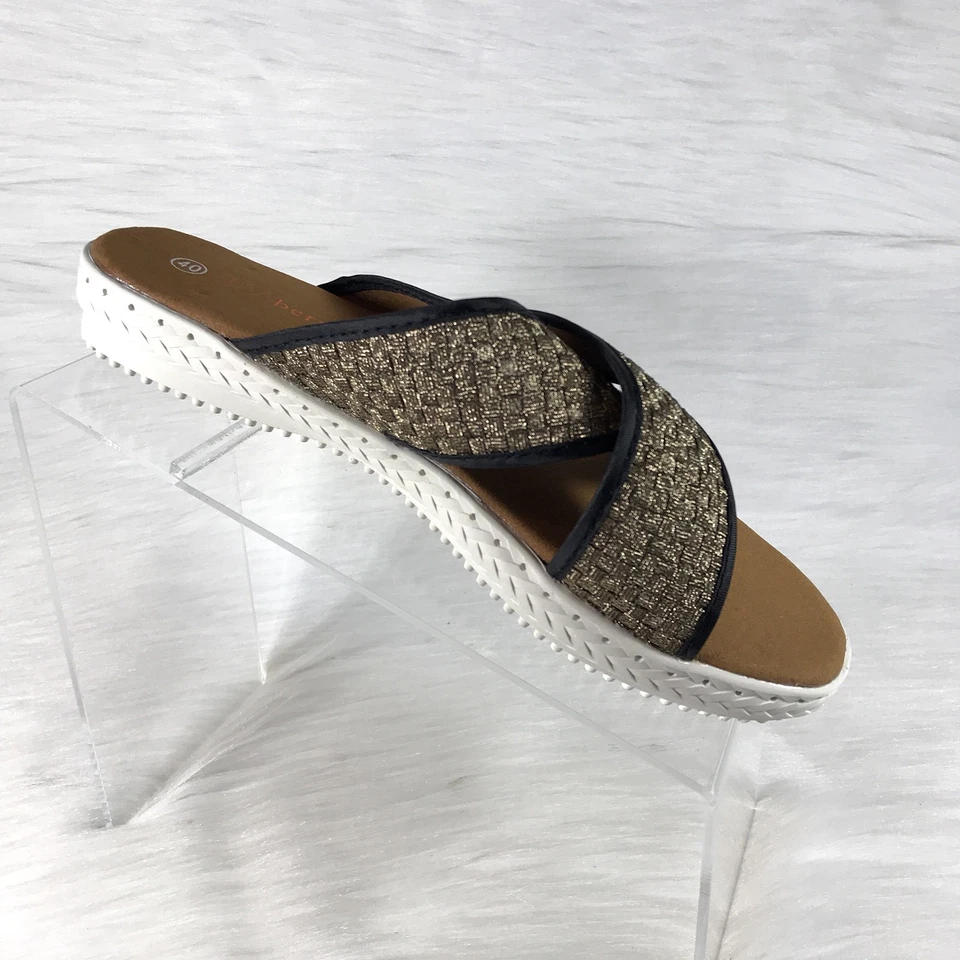 Bernie Mev Zapatos Mujer’s 40 EE. UU. 9.5-10 Marrón Sandalias Slides Bronce Tejido Foto 2 de 4