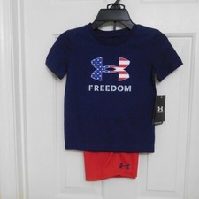 NWT 2pc Under Armour Flag Logo Freedom Shirt  Shorts Set sz 18 Mos 3t 4t 4