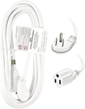 15 Ft Flat Plug Extension Cord, 16 AWG 3 Prong Grounded White Low Profile Extens