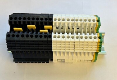 DIN Rail Terminal Block Kit 20 pcs, 12-22 AWG , 600V, 25A, GND Term, 4 jumpers,