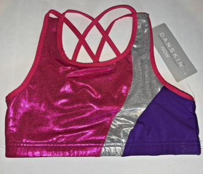 Girls Sports Bra Pink Purple Gymnastics Dance Danskin Now Bra Top SZ Small 6 6x
